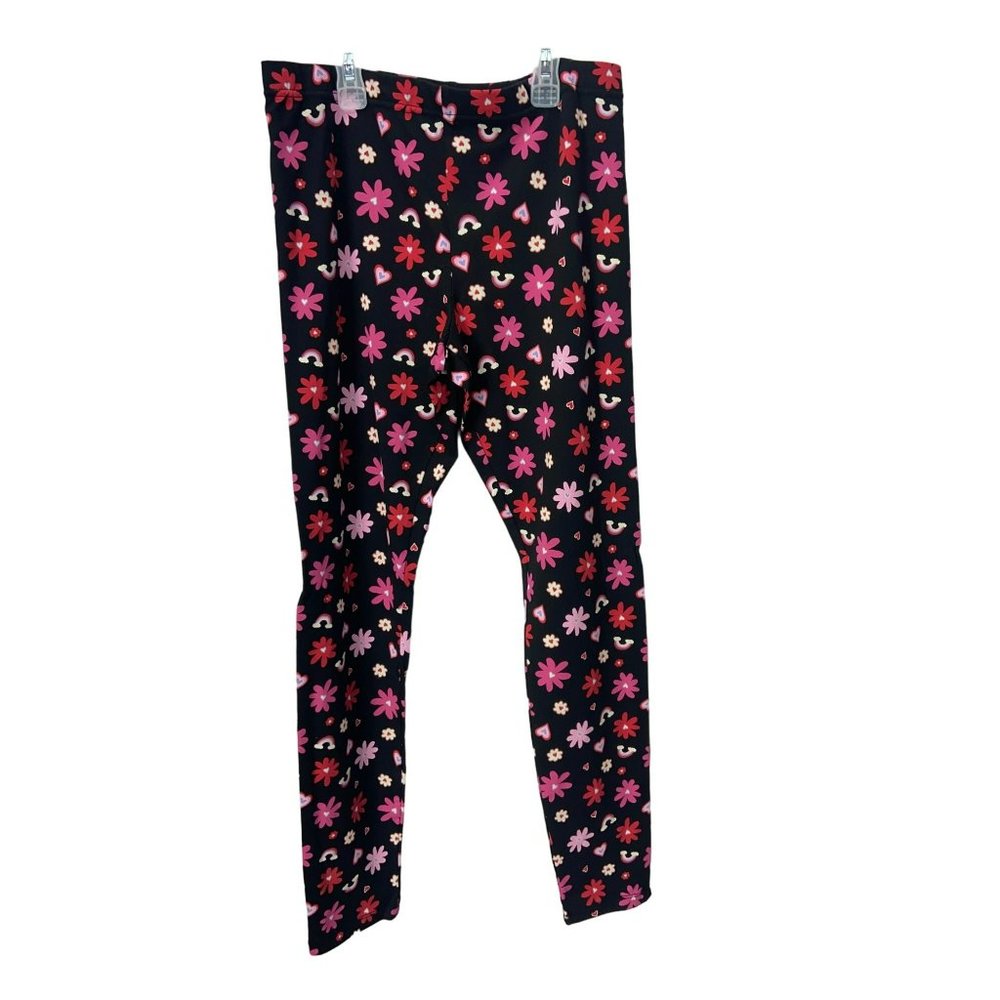 Wonder Nation Girls Black Floral Hearts‎ Valentines Day Leggings, Size XXL(18)
